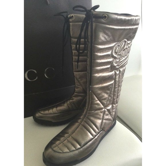 Gucci Women's Boots Winter Ski Snow GG Logo Gold Brown NEW